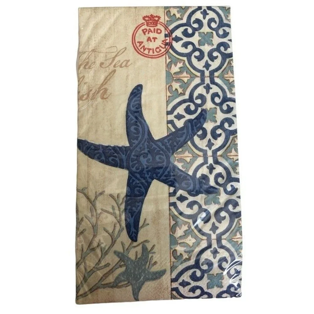 Blue Starfish Paper Napkins Hand Towels Decoupage 26 pk Set of 2 Beach Summer